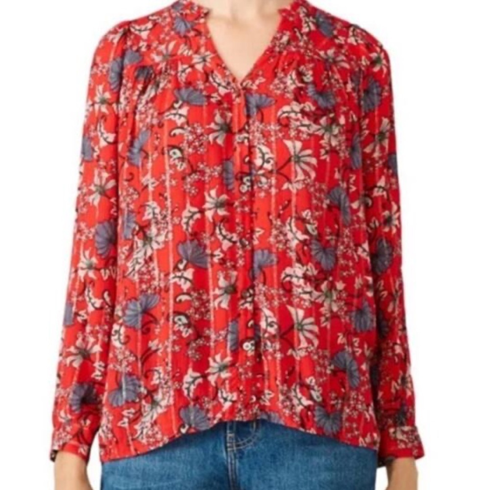 Ba&sh Edgy Red Floral Button Down Blouse Size 1/S